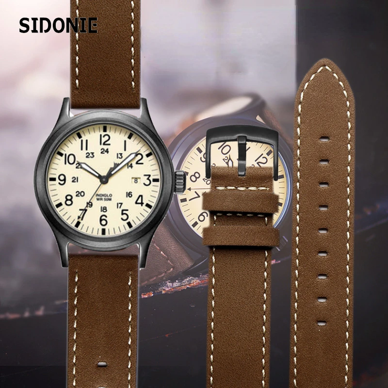Watch Strap for Timex Men's Genuine Leather Watch Band T49905 T49963 T49953 Series Men's Cattle Not smooth brown Watchband 20mm