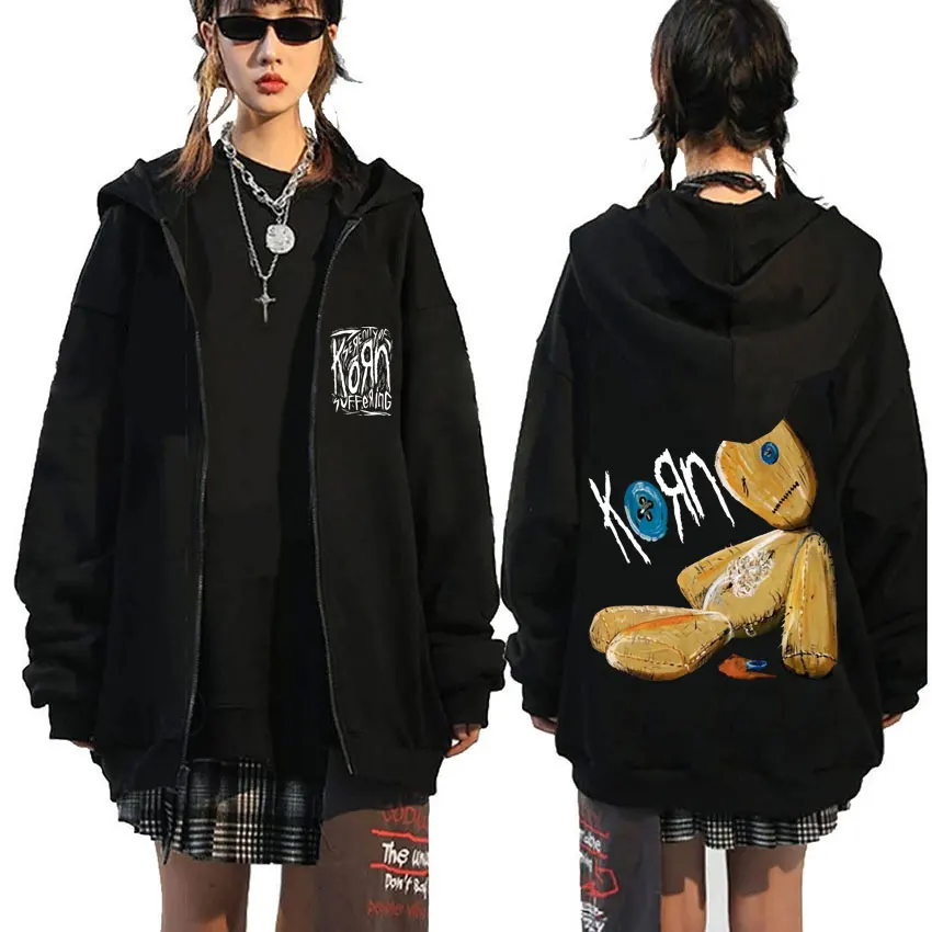 

Rock Band Korn World Tour Music Print Zip Up Hoodie Men Women Fleece Cotton Oversized Zip Up Jacket Men's Vintage Zipper Hoodies