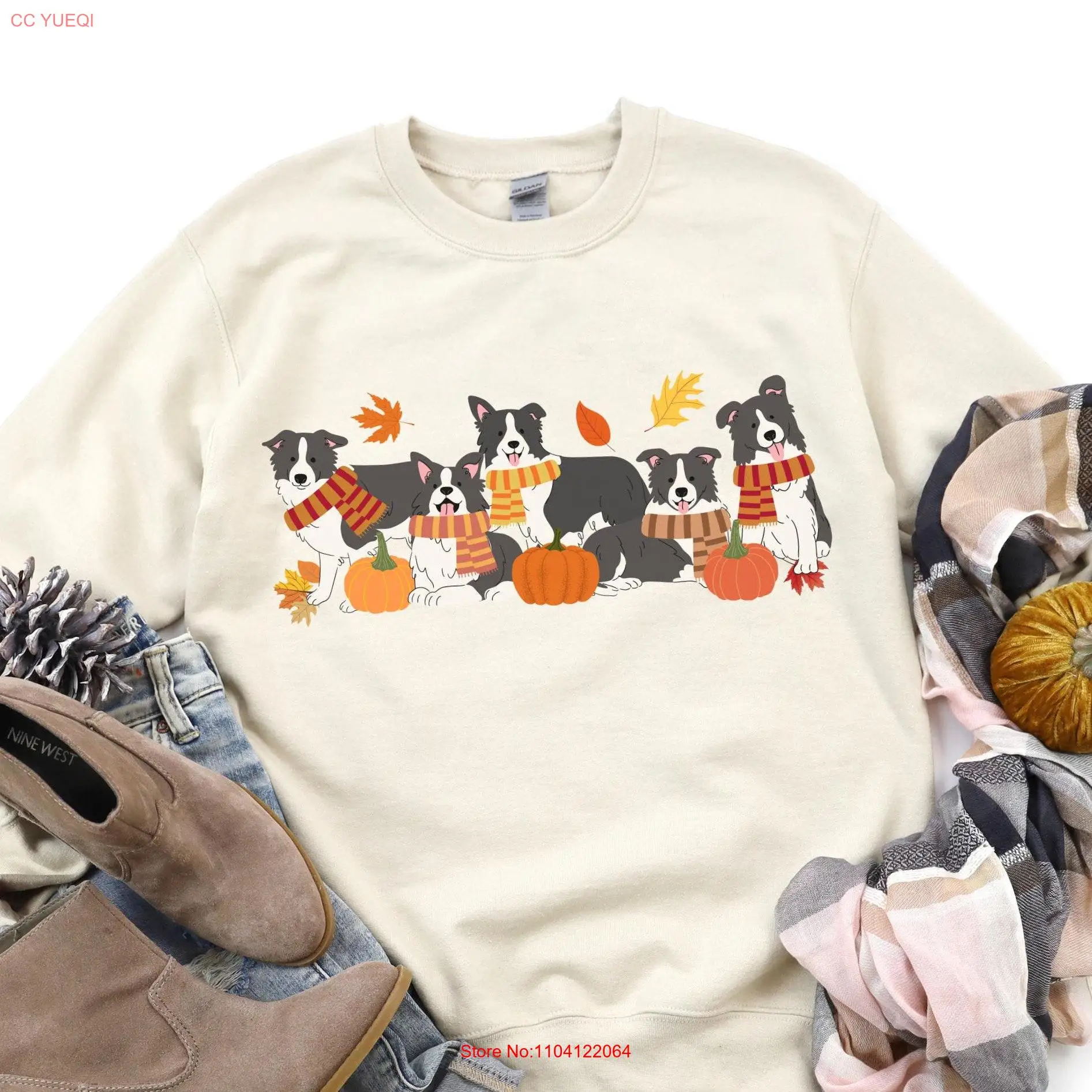 

fall border collie sweaT T Shirt mama gift owner dog mom long or short sleeves