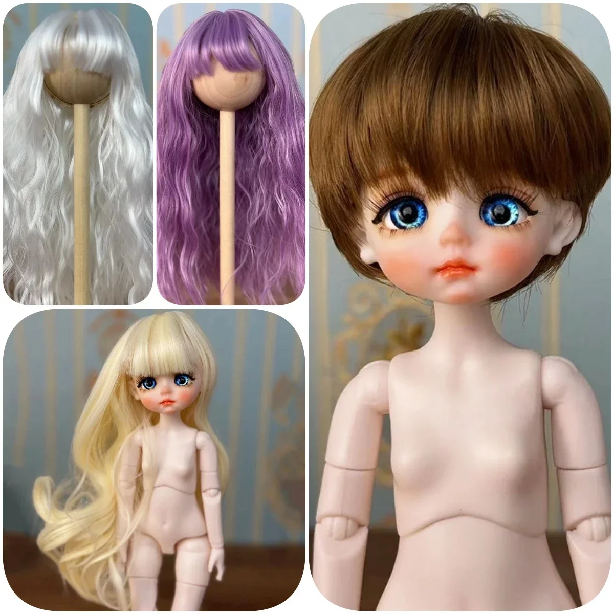 New 30cm Doll Hair 1/6 BJD Doll Long Hair Short Hair, Humanoid Doll Wig Accessories