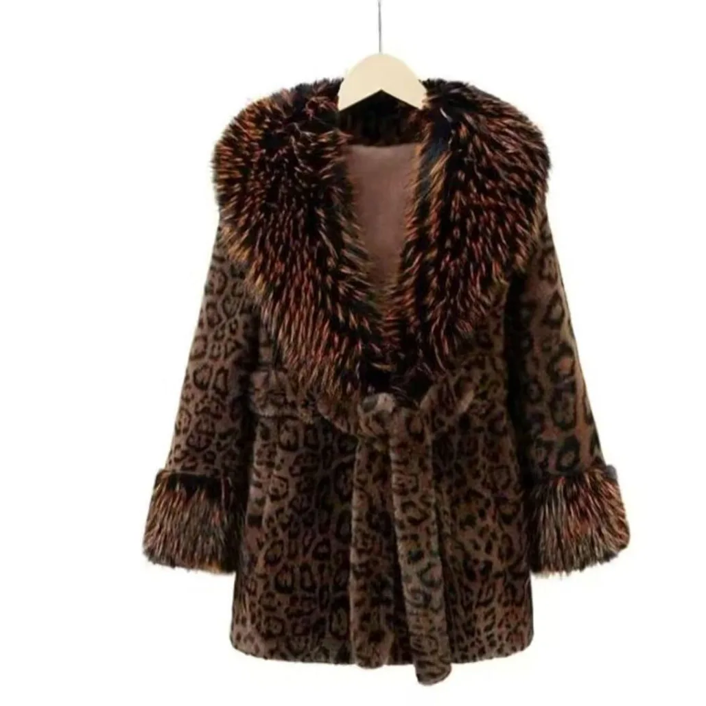 2025 Nieuwe Middellange Herfst Winter Luipaard Print Bontjas Voor Vrouwen Temperament Bontkraag Dikker Overjas High End Bontjas