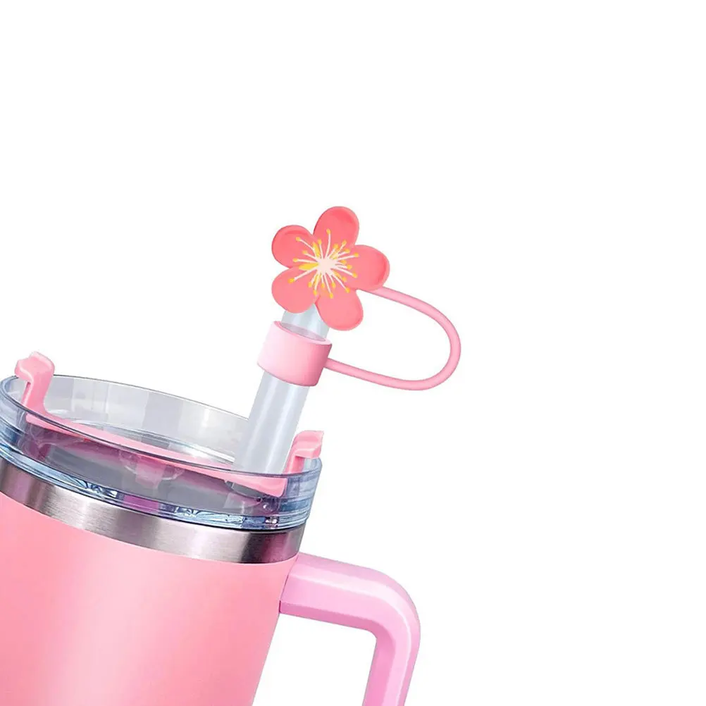 

8Pcs Silicone Straw Covers with Floral Cherry Peach Pattern - Protective Reusable Tips for Straws 10Mm Ideal for Home Party