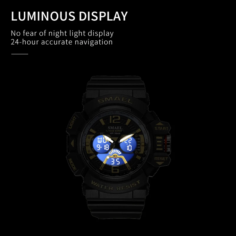 Quartz Watches Sport SMAEL Wristwatches With 50M Waterproof Luminous Digital Alarm Clock 8065 Men Watch For Men Miltary Army