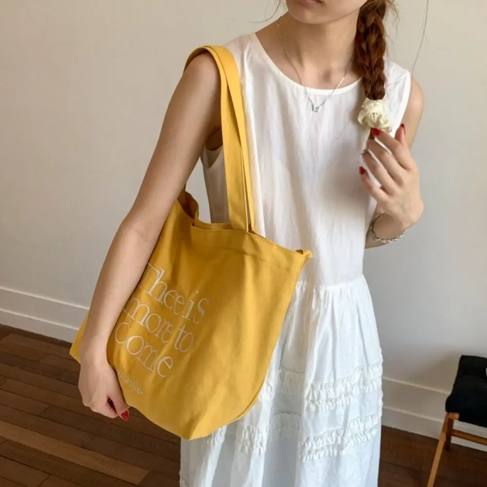 

Simple Solid Color Canvas Totes Bag College Student Large Capacity Letters Shoulder Bag Casual Versatile Women's Handbag Ladies