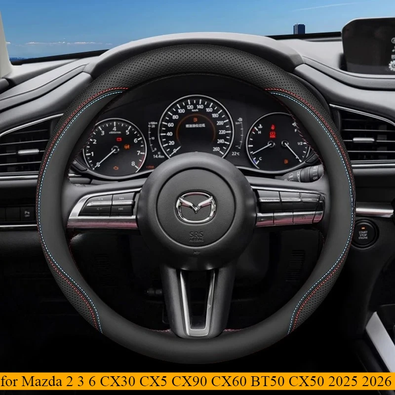 Leather Car Steering Wheel Cover for Mazda 2 3 6 CX30 CX5 CX90 CX60 BT50 CX50 2025 2026 Accessories