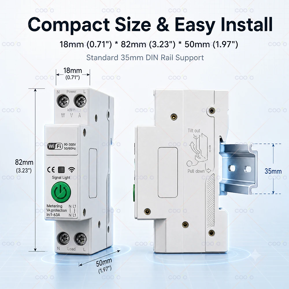 Tuya WiFi/Zigbee Intelligenter Schutzschalter MCB 1P+N 63A Timer Stromzähler Energie kWh Spannungs- und Strommessgerät für Alexa Google Home – Detail 13