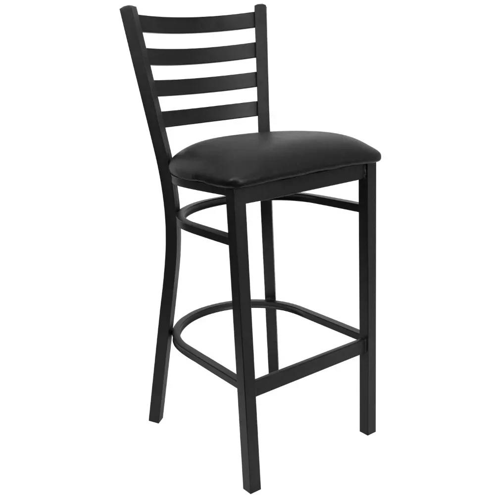 Series Black Ladder Back Metal Restaurant Barstool - Black Vinyl Seat