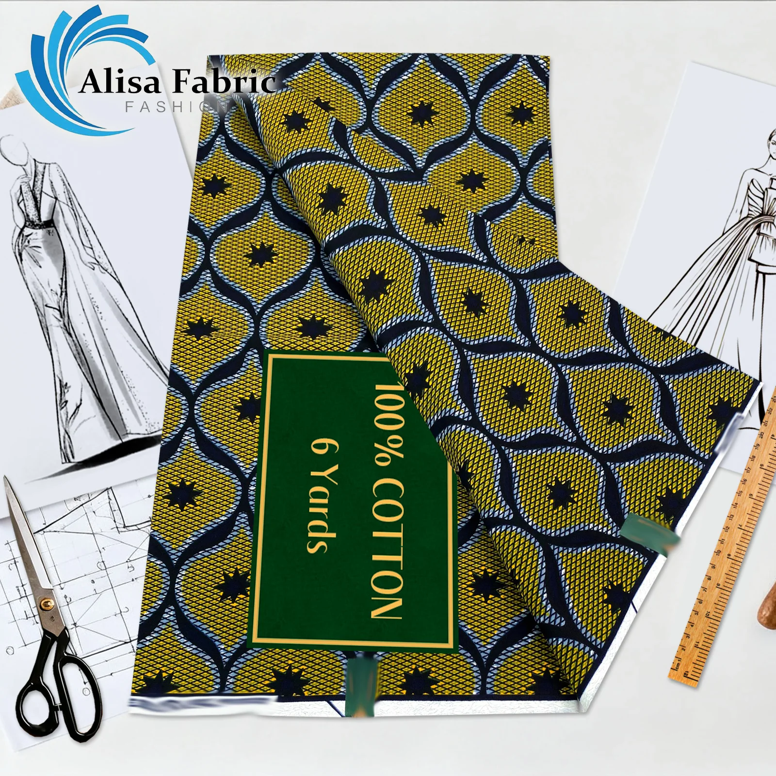 

Африканская восковая ткань, 6 ярдов для африканской культурной одежды, прочное плетение премиум-класса, идеально подходящее для индивидуальных нарядов