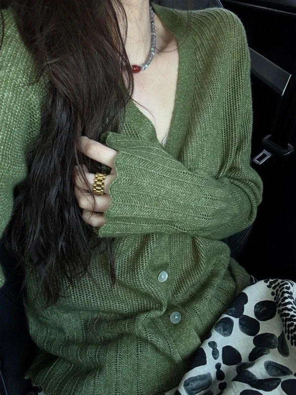 

Женский вязаный кардиган с V-образным вырезом, модный, весна 2026, с рукавами-колокол, элегантный, повседневный, с длинными рукавами, премиум-класса