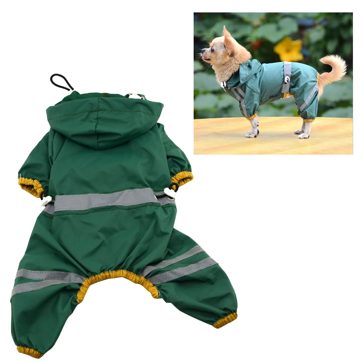 

Small Dog Raincoat Rain Hoodie Reflective Waterproof Durable Lightweight Open Tail Elastic Trim for Puppy Pomeranian