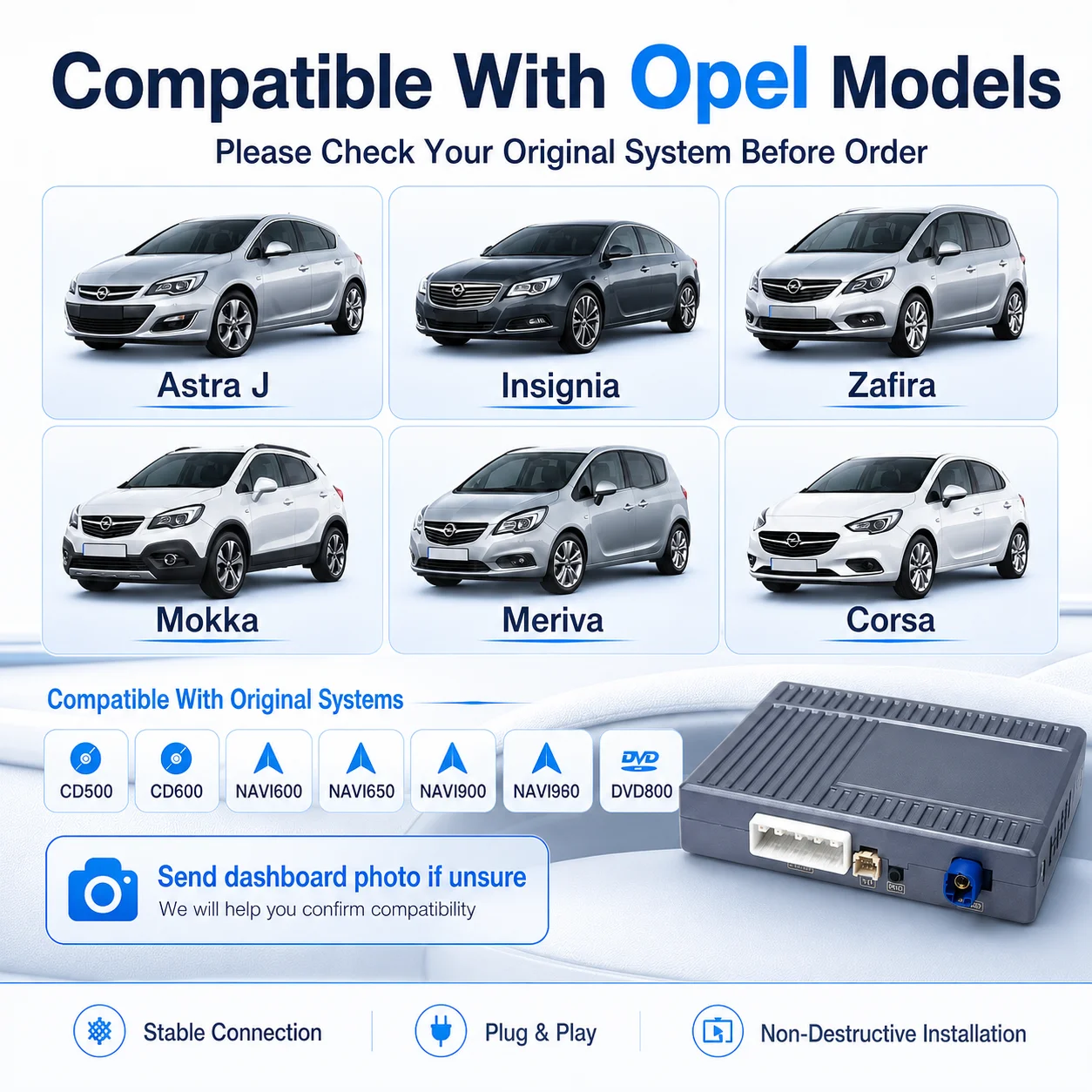 Bezprzewodowy adapter AUTOTOP CarPlay Android Auto do Opel Vauxhall Astra J K Insignia A B Corsa E Mokka Zafira C Meriva Vectra, dekoder multimedialny obsługujący kamerę przednią i tylną, linie