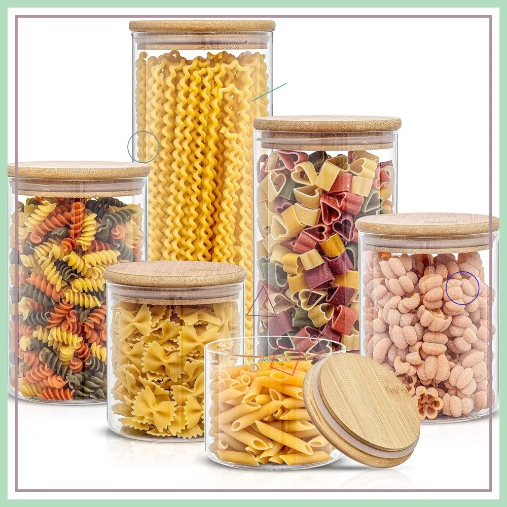 

6-Piece Borosilicate Glass Jars with Bamboo Airtight Lids for Kitchen Storage and Pantry Organization
