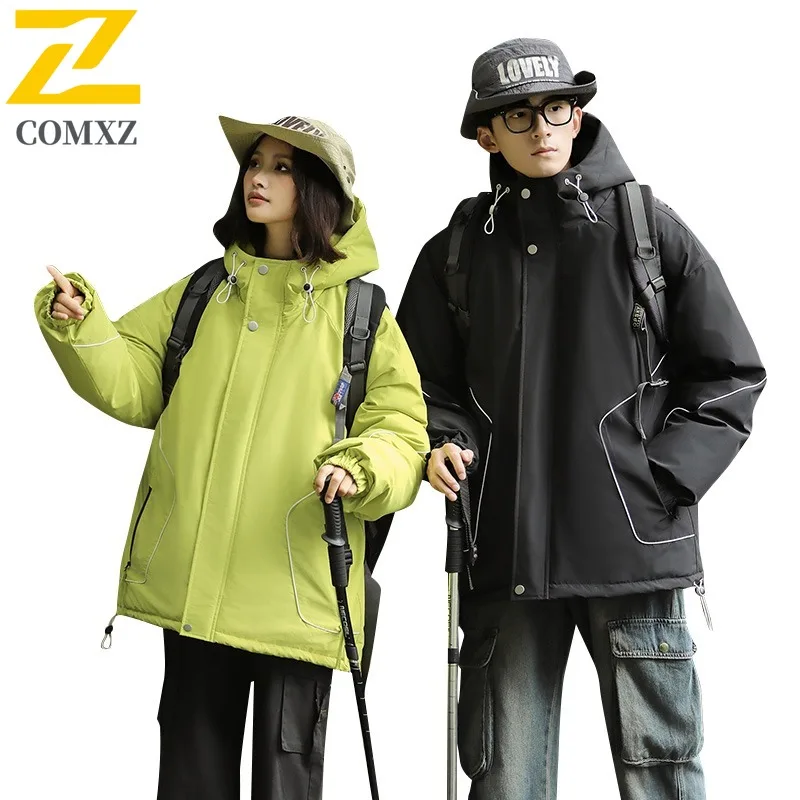 COMXZ Men Duck Down Mountain Hooded Waterproof Long Jacket American Style Workwear Winter Cotton-padded Outdoor Lightweight Coat