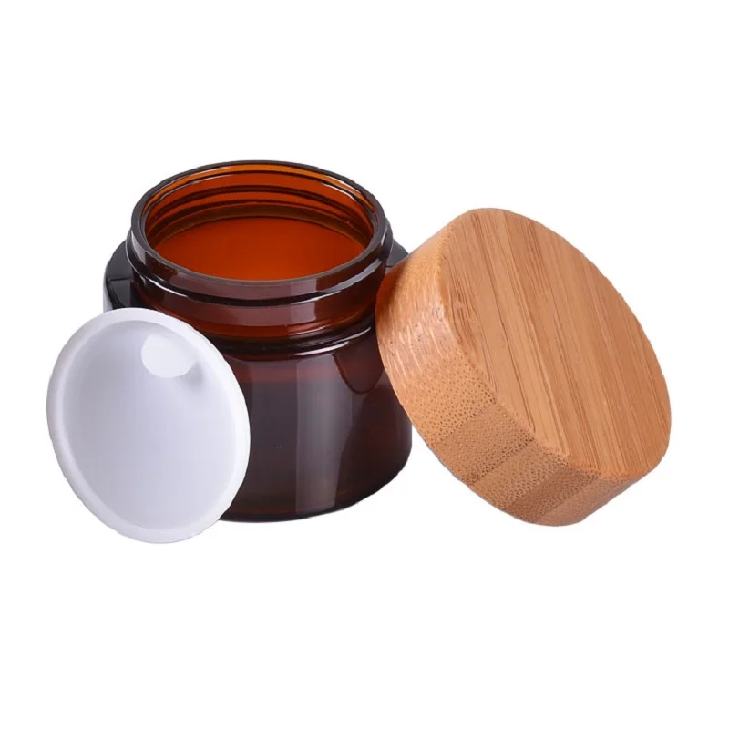 6 Stuks Lege Amber Huisdier Zalfpotje Blikjes 50Ml Plastic Potten Met Natuurlijke Bamboe Hout Deksels Lege Kleine Cosmetica body Scrub Containers