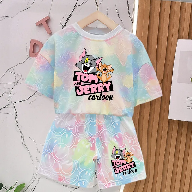 

2026 Tom and Jerry T-shirt and Shorts Set Cartoon Anime Pattern Printed T-shirts Unisex Summer Clothes Fashion Comfortable Tee