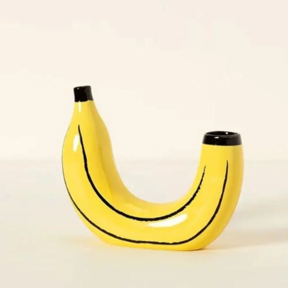 Resin Banana-Shaped Vase Banana Shape Fruit Styling Decorative Bud Vase Glossy Finish Modern Style Flower Arrangements Container
