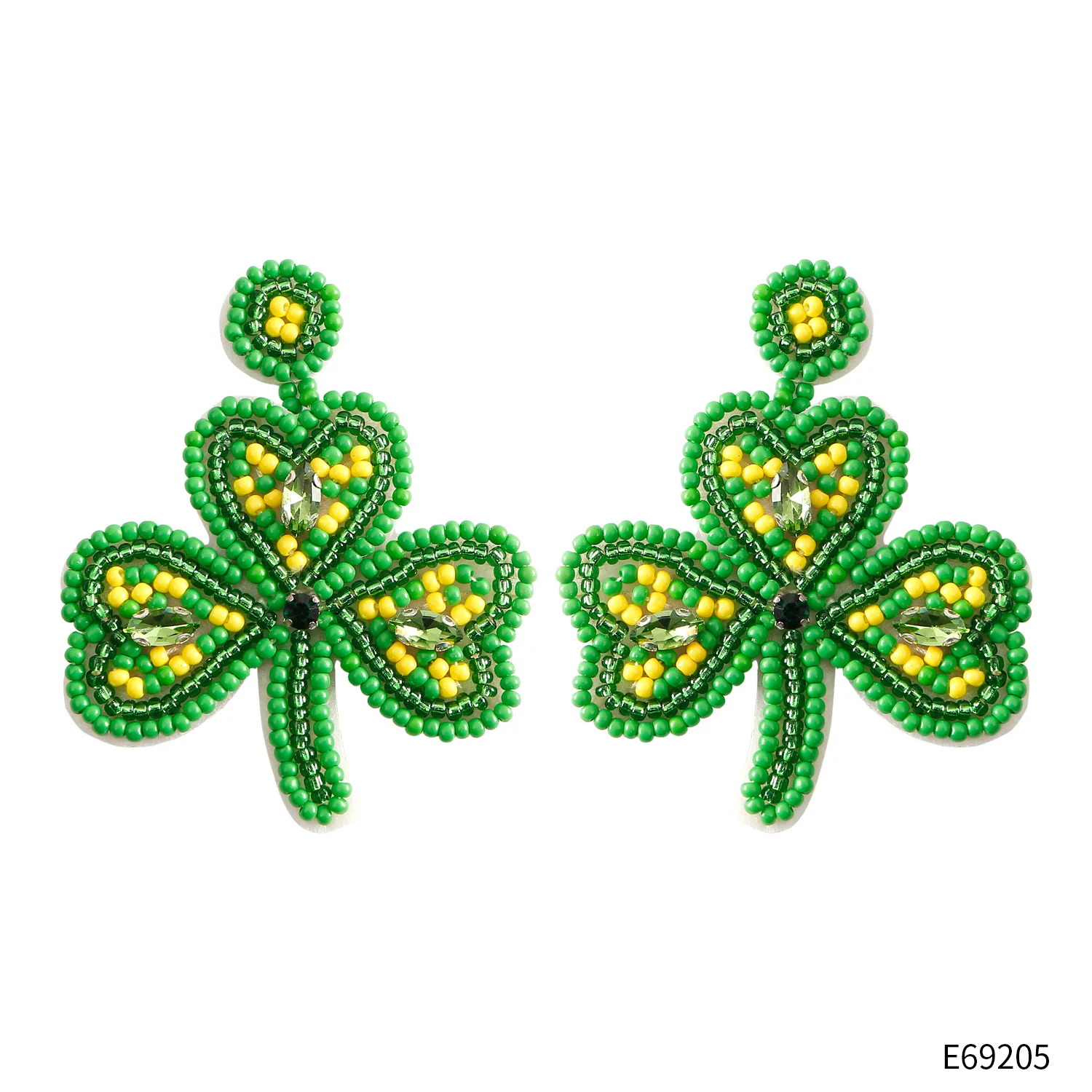 

Beaded earrings Clover Originality Design Geometry Hand knitting Bohemia Alloy Fashion Simple Green. Rice bead earrings