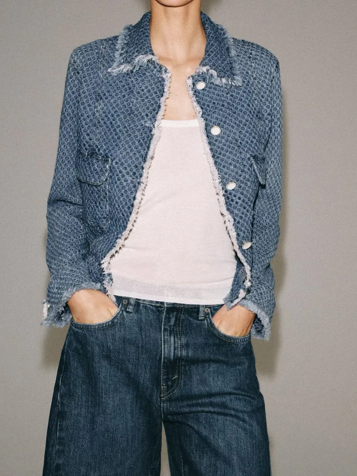 Fall 2026 New Women's Long Sleeve Collared Denim Jacket Color Block Straight Hem Casual Loose Fit Polyester Nylon Composite F...