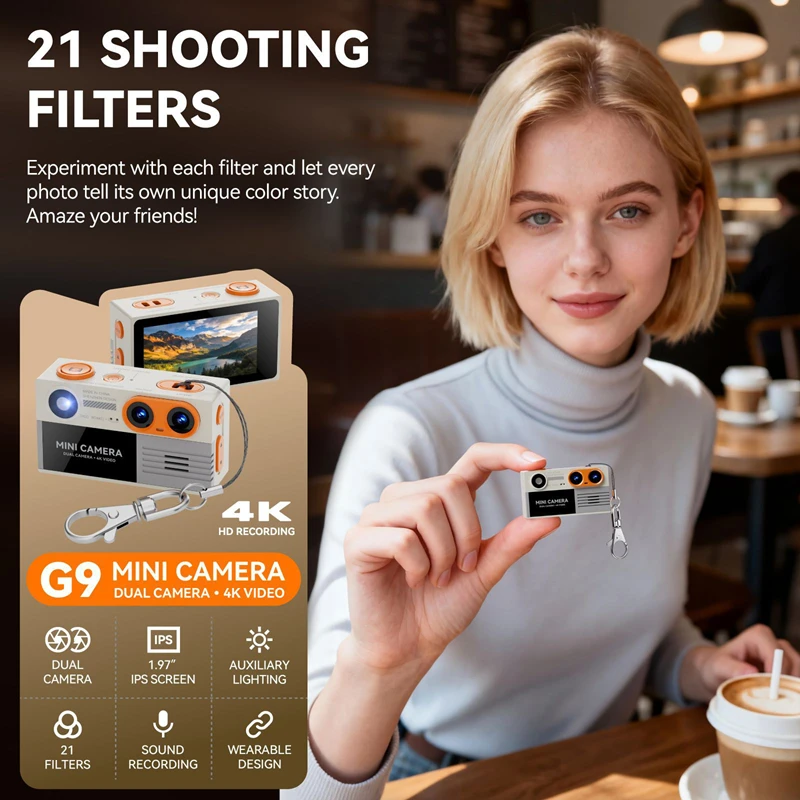 Lenovo G9 4K 500MP HD Thumb Camera: Stylish Dual-Lens Portable Mini Camera for Students with Built-in Filters Perfect Gift