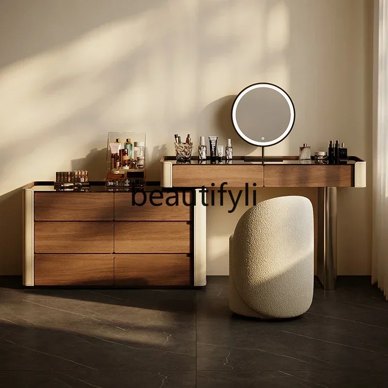 

Dresser Saddle Leather Bucket Cabinet Integrated Makeup Table Advanced Light Luxury Designer