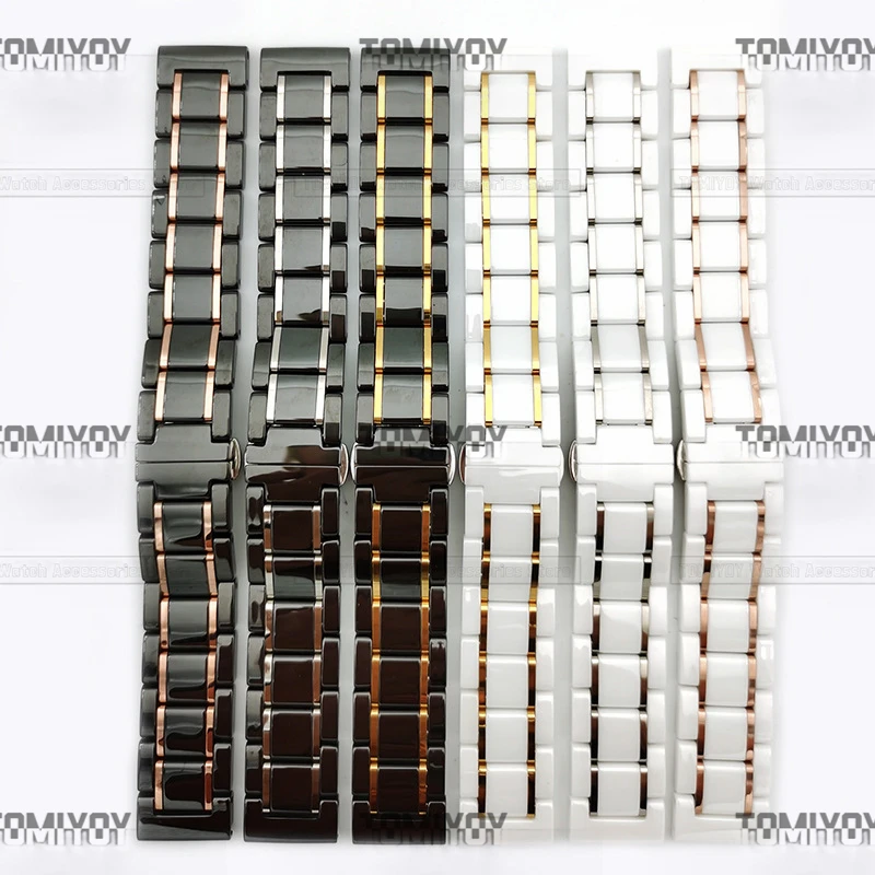 20 22MM Flat End Black White Zirconia Ceramics Jubilee Watch Band