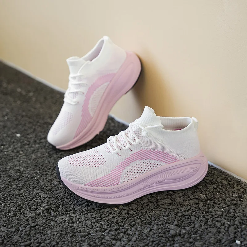 

Высокие вязаные кроссовки, женские дышащие женские кроссовки, удобные повседневные кроссовки на платформе, нескользящая мужская спортивная обувь