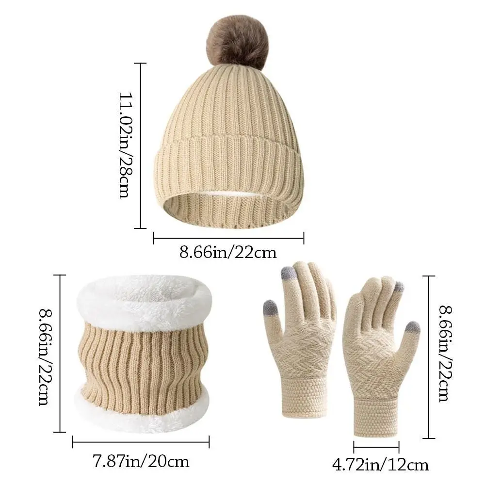 3Pcs/Set Set Topi, Syal, dan Sarung Tangan Musim Dingin yang Hangat, Berlapis Tebal, Rajutan, Set Beanie Snood, Syal Anti Angin yang Lembut, Penghangat Leher untuk Pria Wanita