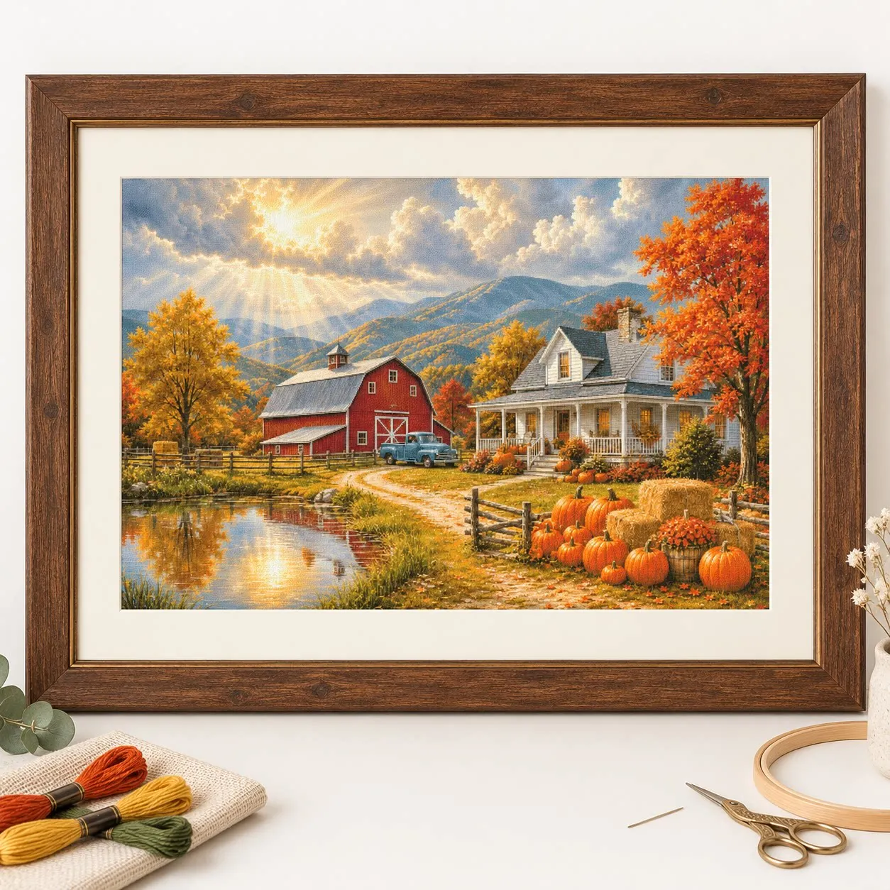 15CT [ZZ9283-American Country Pumpkin Manor]DIY Stamped Cross Stitch Kit for Adults 11CT 14CT 16CT Printed Canvas Embroidery
