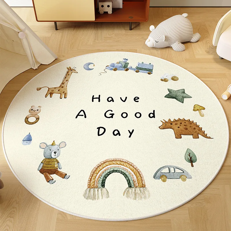 Cute Circus Clown Round Rug Watercolor Print NonSlip Floor Mat for Kids Room Nursery Playroom Carnival Home Decor Bedroom Decor