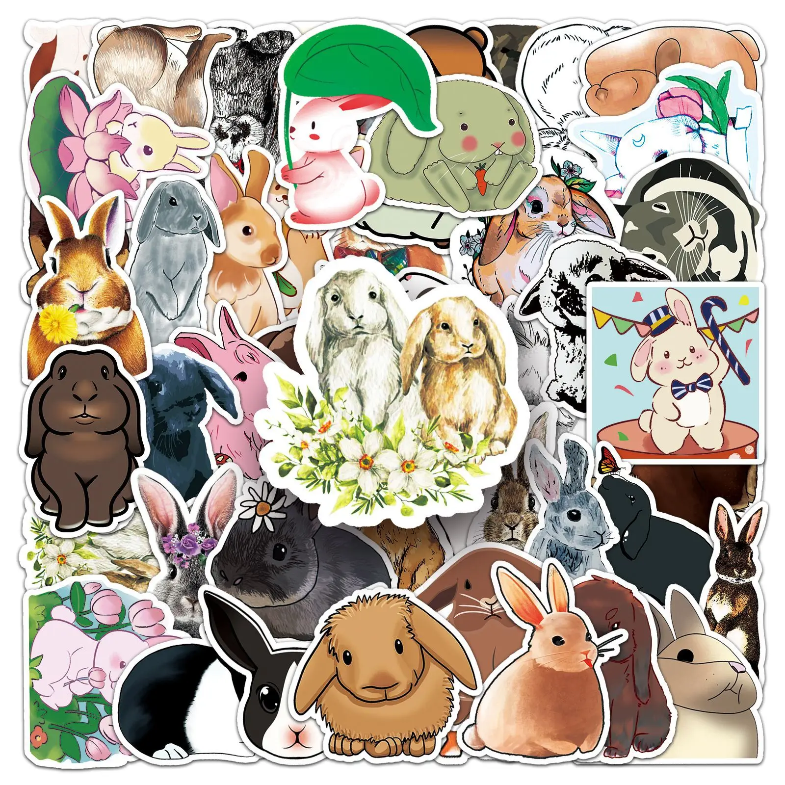 

50PCS Cute Rabbit Animal Stickers Personalized DIY Graffiti Decoration Luggage Skateboard iPad Waterproof Sticker Kids Toy
