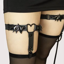 1pair New Design Bat Wings & Heart Shaped Garters For Women, Elastic, Adjustable, Gothic Punk Style