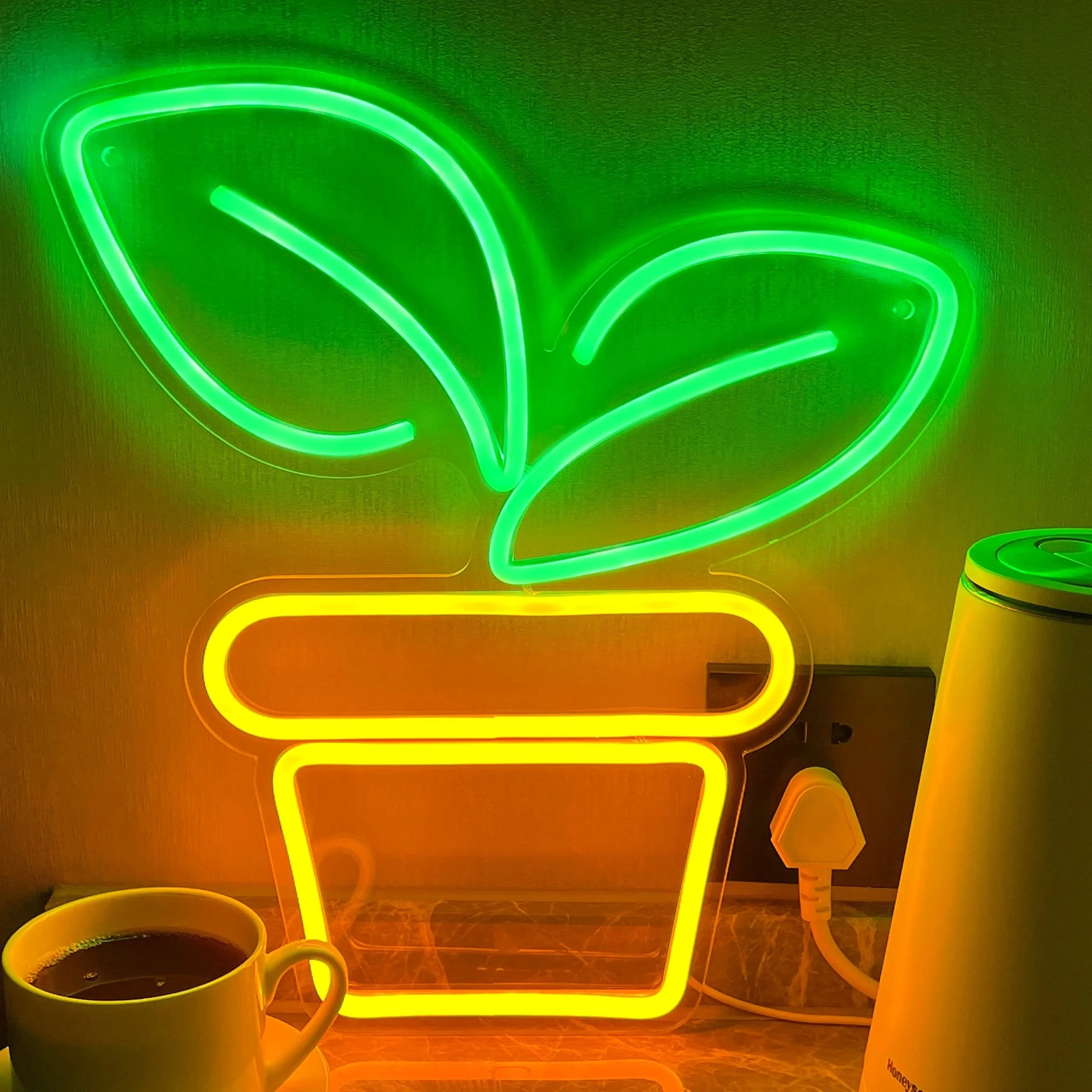 

Potted Neon, Green Plants Flower Potted Neon, Room Wall Decoration, Bar, Room, Aesthetic Room