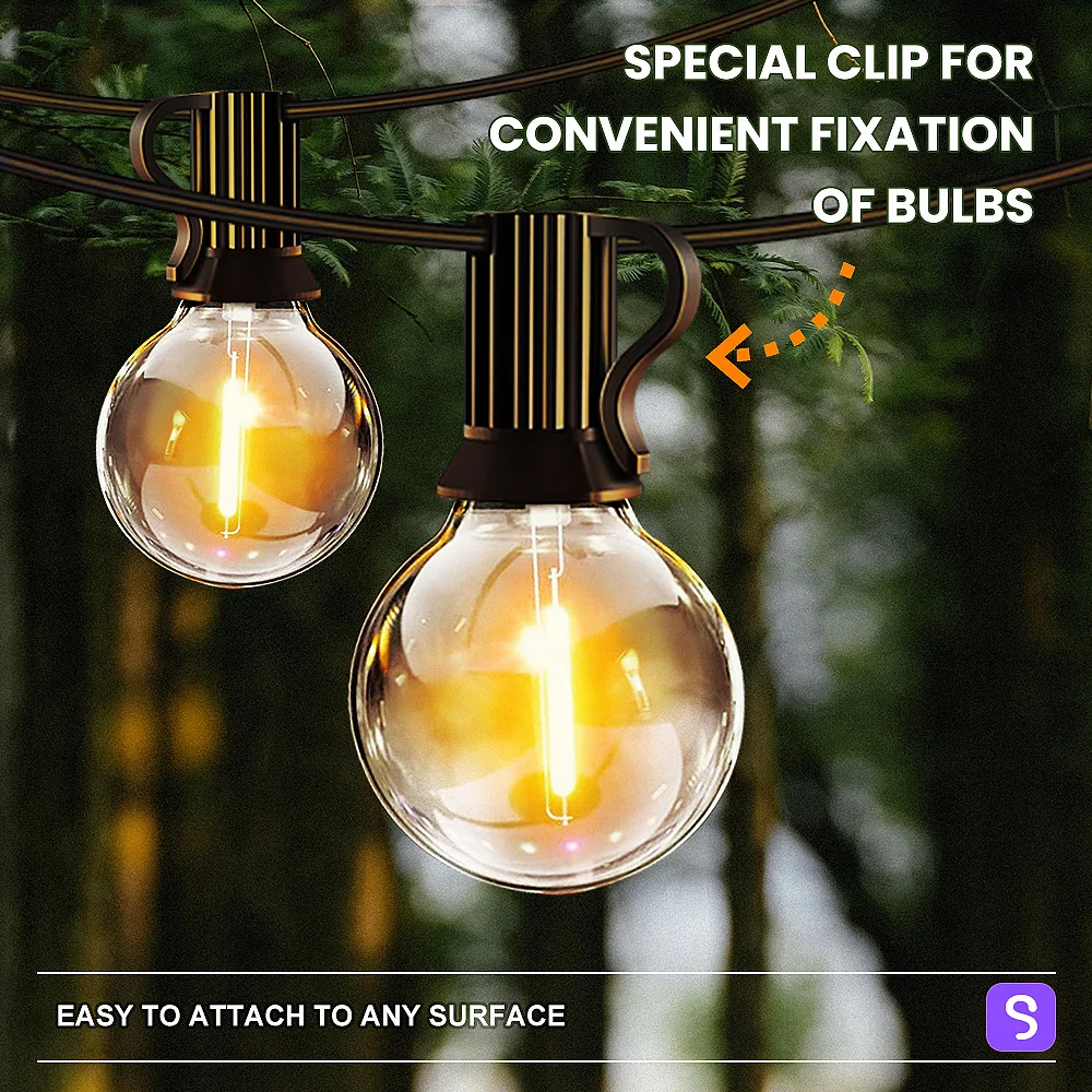 EU plug  G40 LED Fairy String Lights Outdoor with Shatterproof Bulbs, Warm White Connectable Lamp for Garden, Wedding, Party