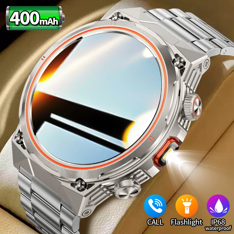 

Outdoor Smart Watch Bluetooth Call Flashlight Military Sports Waterproof Smartwatch Men Fitness Bracelet Custom Watch Face 2026