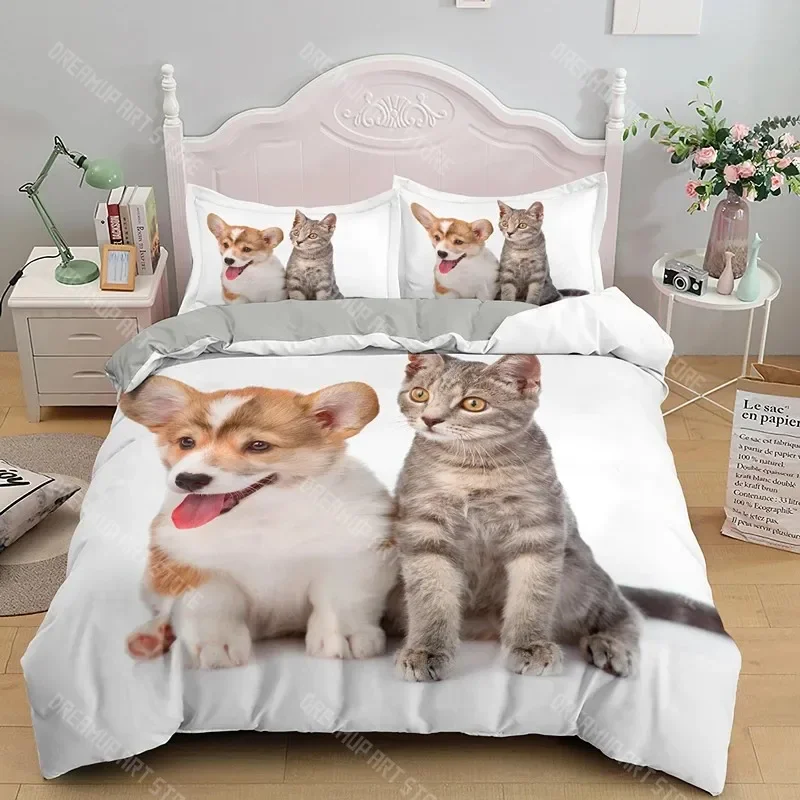 

Animal Cat Duvet Cover King Queen Black White Funny Cute Pet Kitty Bedding Set for Kids Teens Adult Fashion Soft Comforter Cover