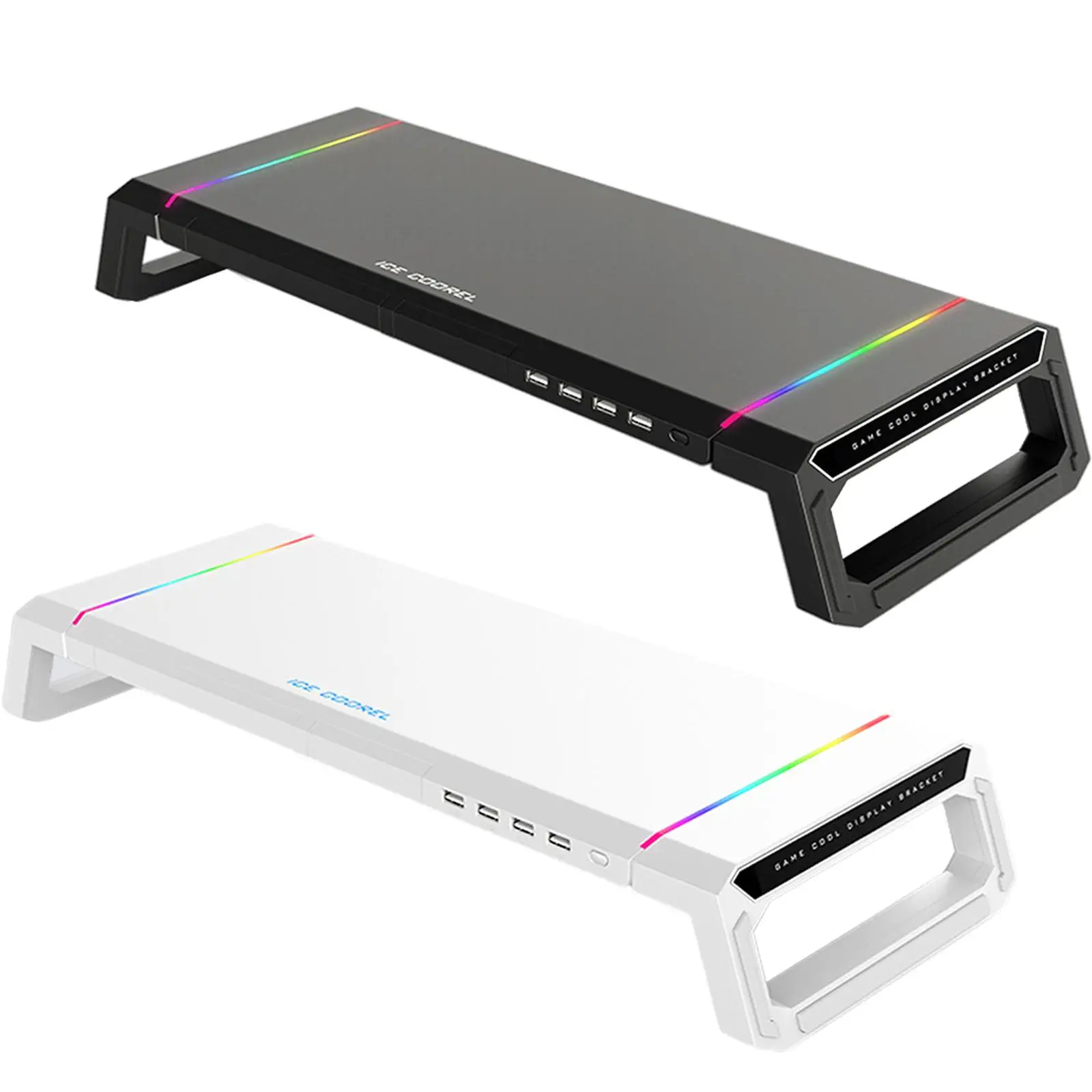 Desktop Computer Monitor Stand Riser Bracket RGB 4 USB Keyboard Tray