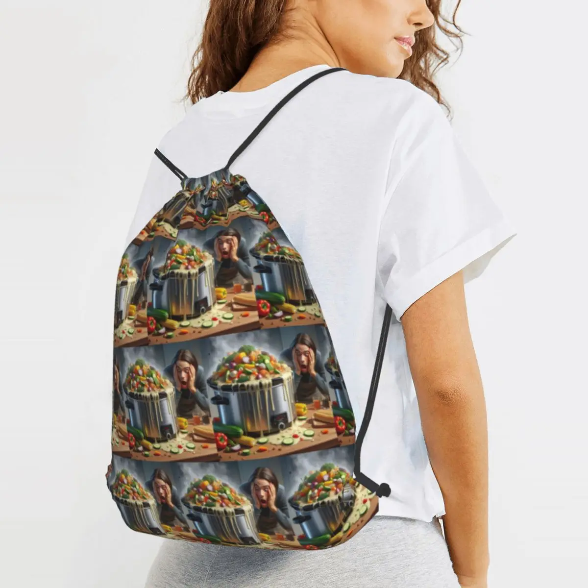 Kitchen Chaos Backpacks Portable Drawstring Bundle Pocket Shoes Bag Book Bags for Travel Students