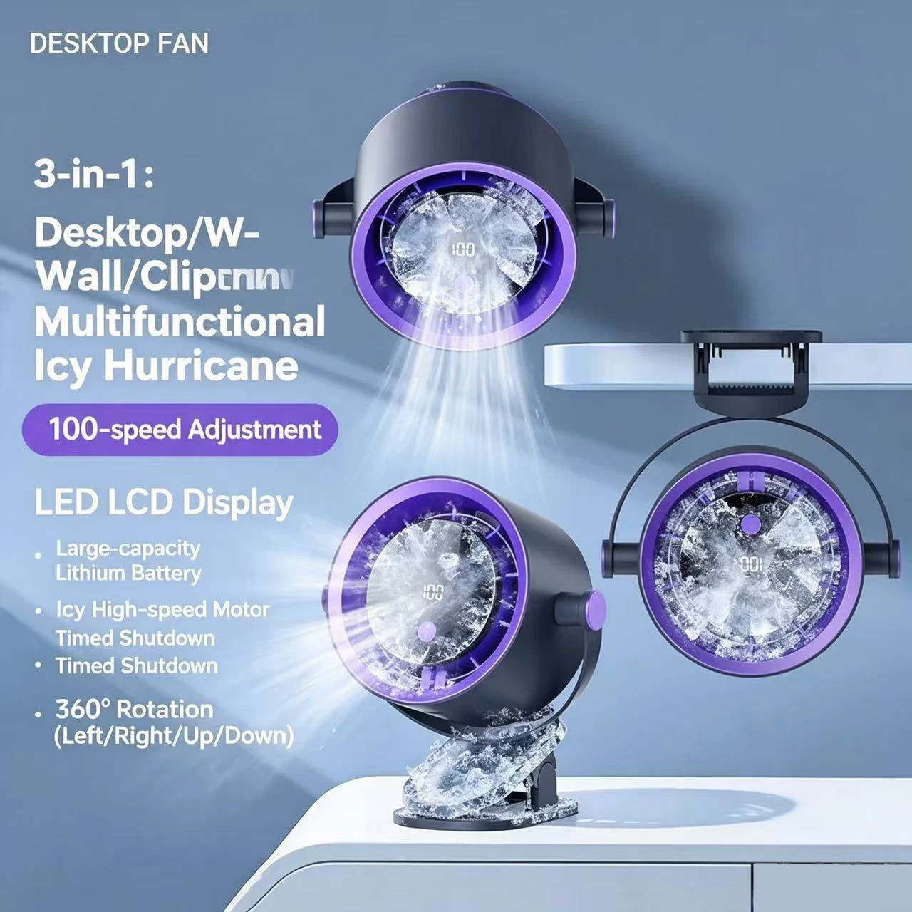 Multi-functional Circulating Fan With Clip 3-in-1 Turbo Fan Electric High-speed Clip Fan 100 levels of free adjustment Mini Fan