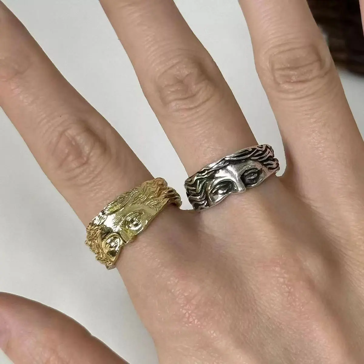 Retro Half Face Venus Ring for Men Women Greek Mythology Vintage Punk Gothic Art Open Ring Unisex Accessories Designer Jewelry