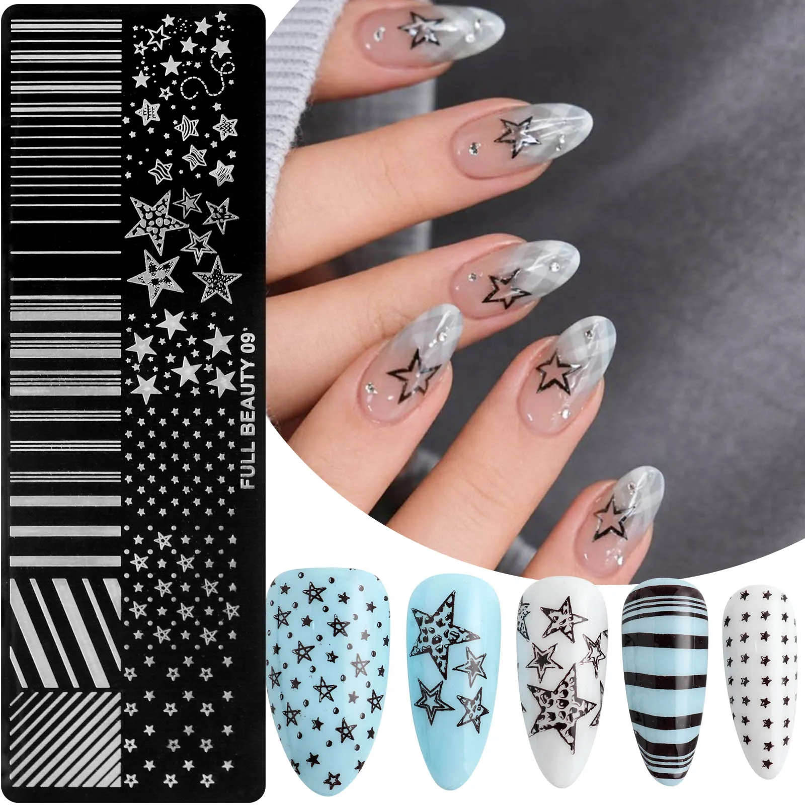 Nail Art Stamping Plate,Vintage Cursive Letter Lace Floral Dot Leaf Star Pattern Stainless Steel Nail Stamp Template Tools