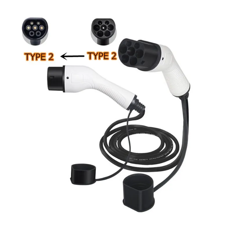 Type 2 to Type 2 Extension Cable Portable EV Charging Cable Extender 16A 32A 1 Phase 3 Phases