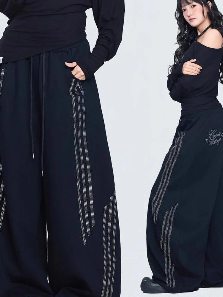 

Hip Hop Street Dance Casual Pants Women's High Waist Cotton Dstring Loose Fit Jazz Dance Tee Bar Trendy Brand Autumn New