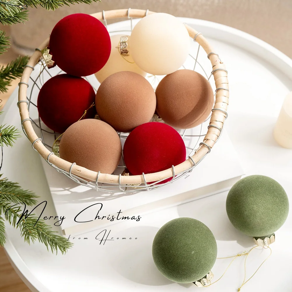 

12pcs Christmas Ornaments Custom 6cm Flocked Christmas Ornaments Wine Red Coffee Green 12 Pack Bulk Xmas DIY Decorations