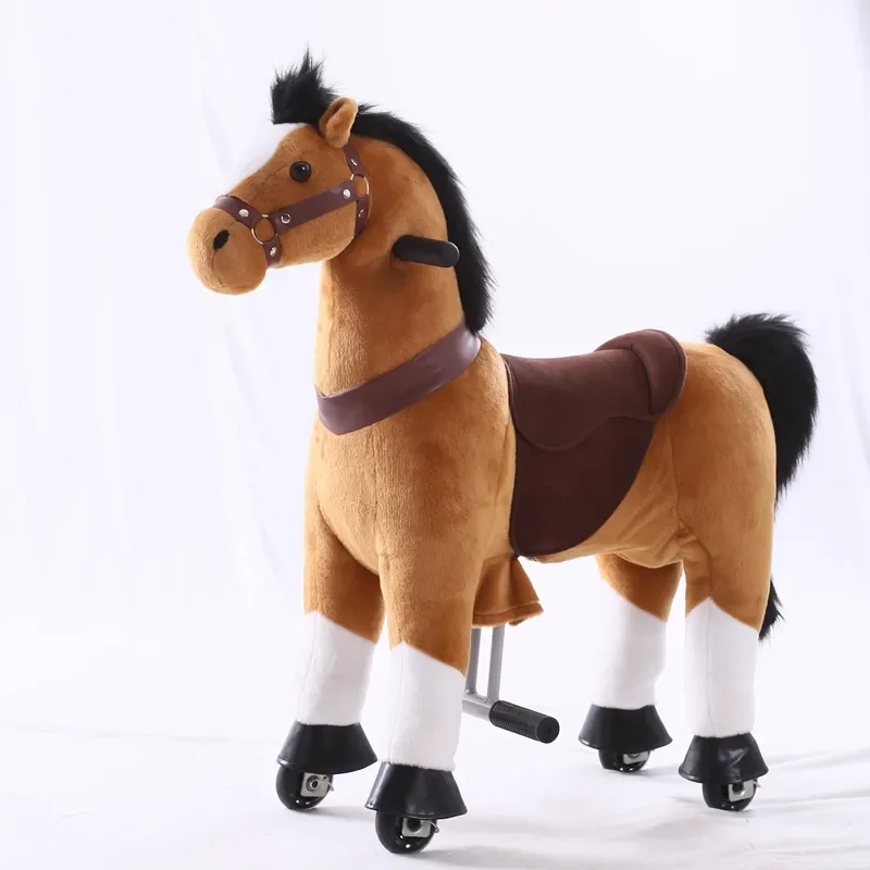 Plush Rocking Horse Toy Metal Frame 60kg Load Capacity Safe Ride On Gift for Kids Age 5 to 12 Years Old Durable Construction