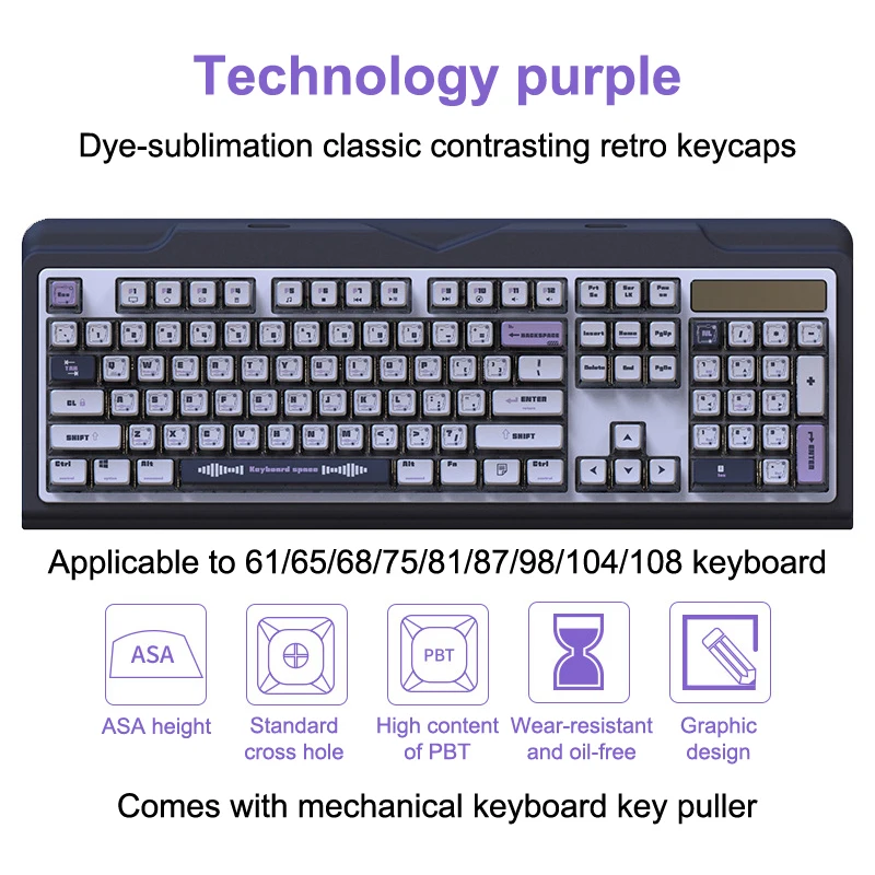 Personalized Esports Keyboard Keycaps Cross Axis Universal Theme Keycaps Sublimated Pudding Key Caps Technology Purple