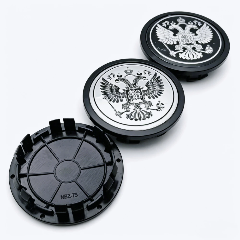 4 Stück 75mm (Clips 65mm) Russisches Wappen Logo Emblem Abzeichen Auto Radkappen Radnabenabdeckung Felgenkappe Auto-Zubehör
