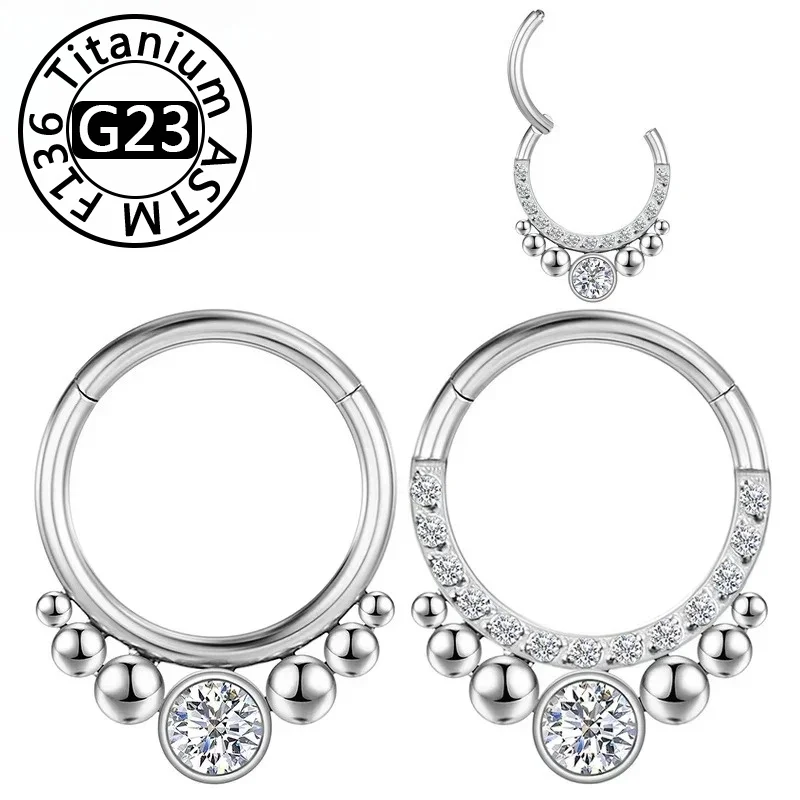 2/5pcs F136 Titanium piercing Zircon Clicker Septum 16G Nose ring Hoop Hinged Segment Tragus Earrings Body Jewelry Labret
