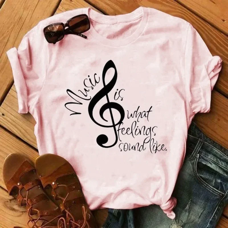 

Musical Note Print Women T Shirt Short Sleeve O Neck Loose Women Tshirt Ladies Tee Shirt Tops Clothes women clothing