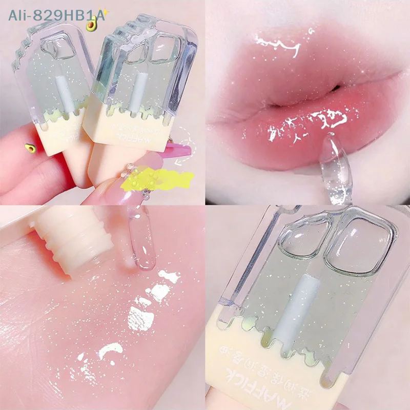 Women Clear Lip Gloss Moisturizing Lip Balm Crystal Jelly Lip Oil Non Sticky Plumping Red Lipstick Gloss Cosmetic Lip Care Tool