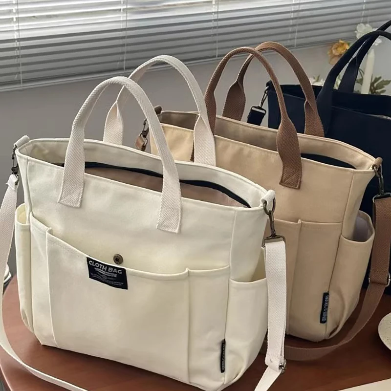 Borsa Tote portatile a croce diagonale a spalla singola in tela orizzontale di grande capacità per studenti femminili minimalisti urbani